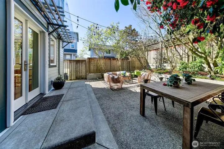 French doors from the dining and 2nd living room.
