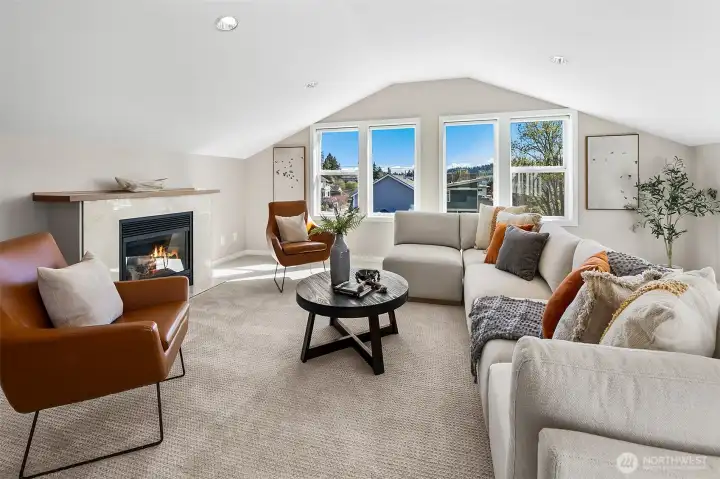 Easily create a 2nd primary suite up here or just enjoy as the fabulous view rec room it is. Gas fireplace, wet bar, half bathroom (can add a shower or a tub) & big view deck too.