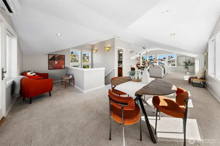 Easily create a 2nd primary suite up here or just enjoy as the fabulous view rec room it is. Gas fireplace, wet bar, half bathroom (can add a shower or a tub) & big view deck too.