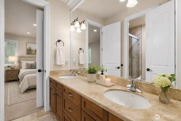 Jack N' Jill bathroom - Upper level (virtually staged)