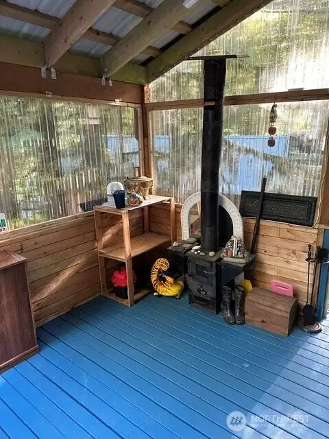 Covered Deck with wood Burning fireplace