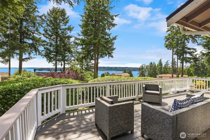 Gorgeous views of Lake Washington, Mt Rainier and the Seattle and Bellevue skylines from the expansive, south-facing deck