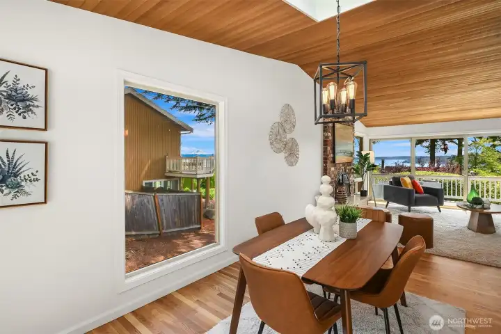 Spacious dining room connects to the living room space and views