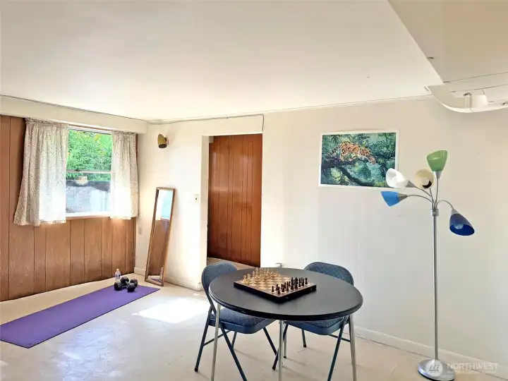 More of the spacious rec room on the lower level.