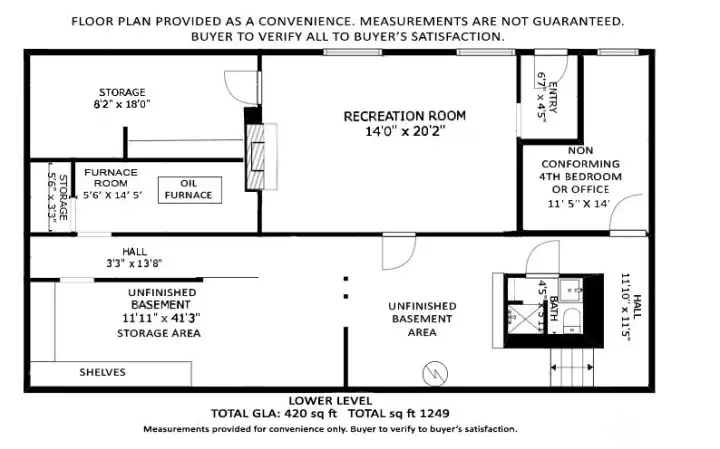 The lower level floor plan of the home. If you are willing to take on a project property, there is a lot of potential upside here for a main residence, investment property or start over with new construction. If you are considering a long term home on Mercer Island consider the options of this property.
