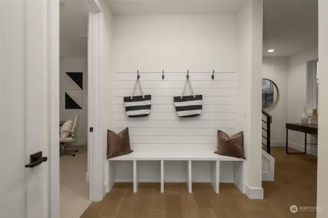 Mudroom with access to the 2-car garage.