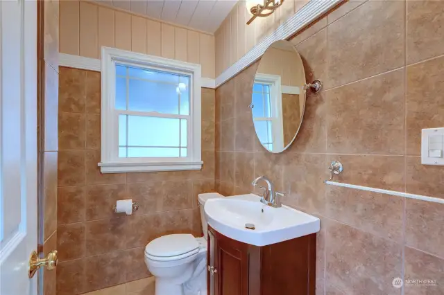 Remodeled downstairs bath.