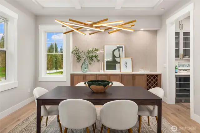 Dining room features built in cabinets