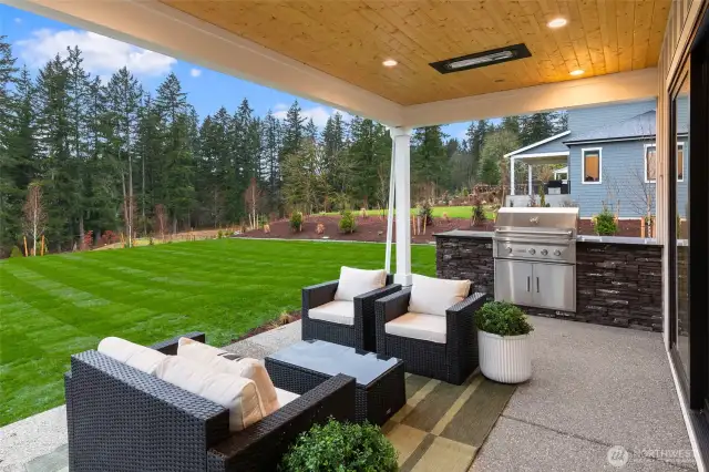 Outdoor kitchen with heaters