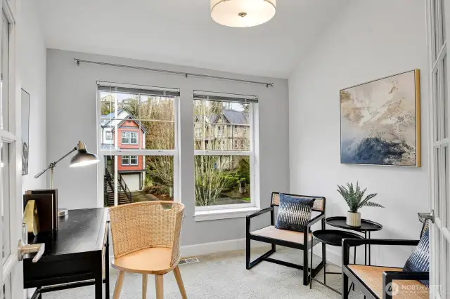 This third room on the second floor works well as a dedicated home office or nursery.