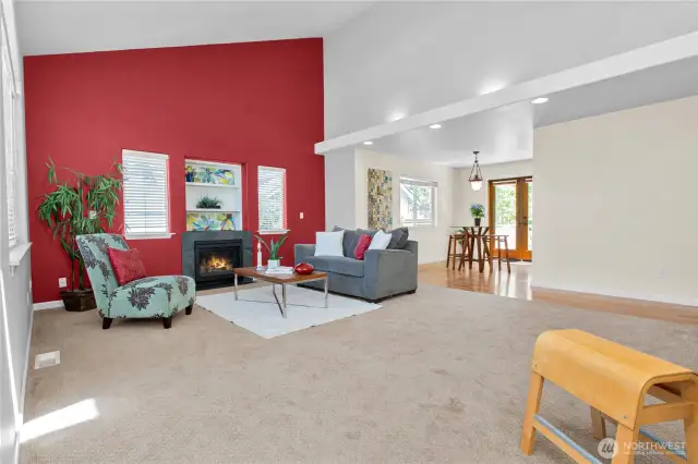 The vaulted ceiling creates a spacious feel ... the accent wall is easily changed to your favorite color!!