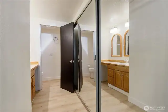 Owner's suite bathroom, closet and shower.