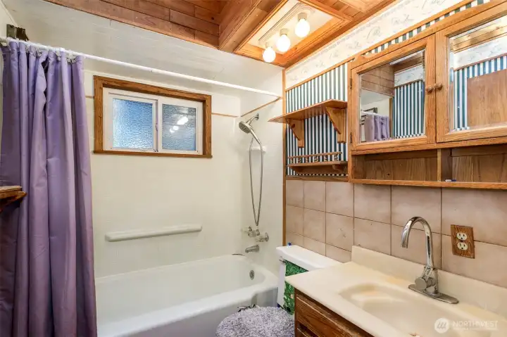 Full bath has a large skylight