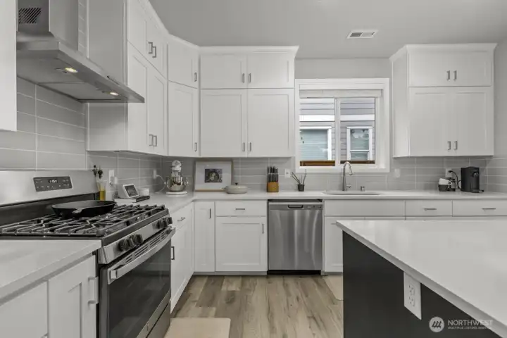 Cabinets that reach the ceiling provide a ton of storage.