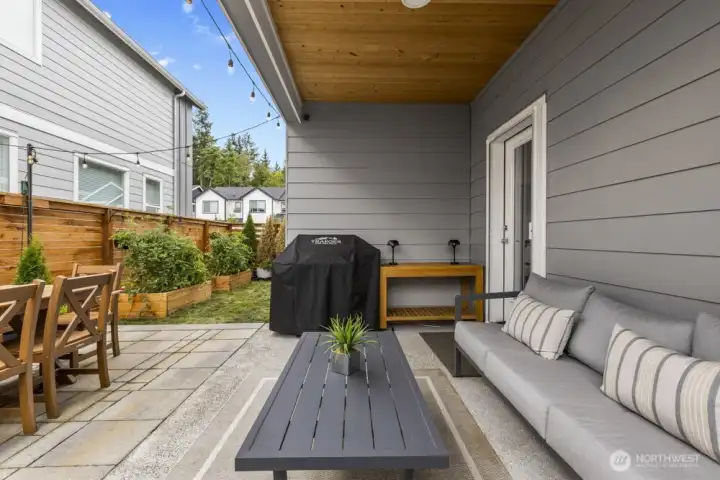 Pine lined covered patio for year-round enjoyment. Gas stub for BBQ too.