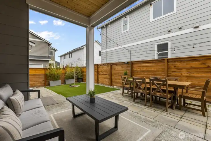 Outside, the backyard was designed with easy living in mind.
