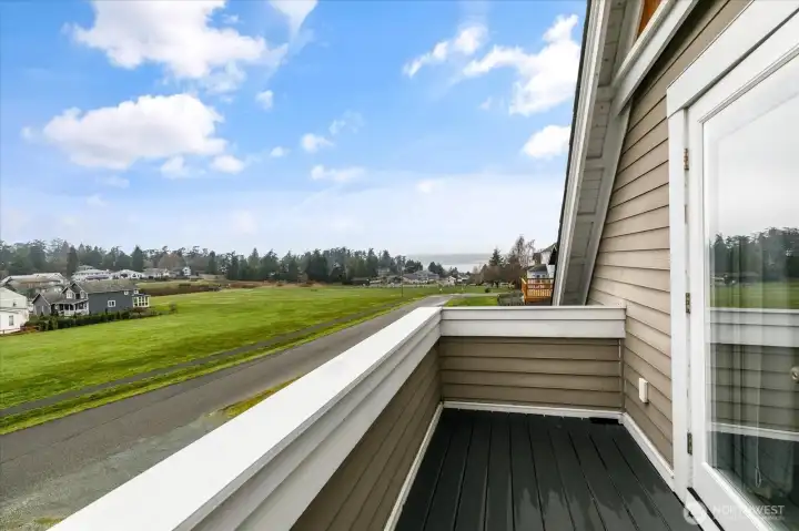 View from roof top deck of front bedroom looking out to Penn Cove.