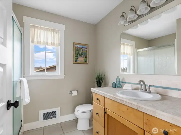 Shared upstairs 3/4 bath.