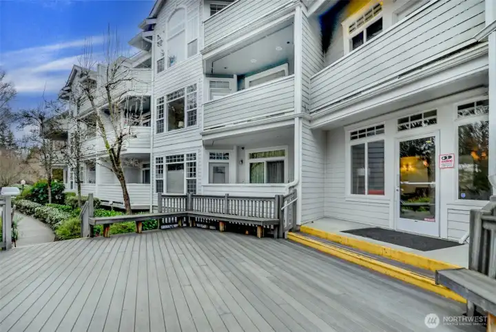 Secured back entrance from guest pkg.