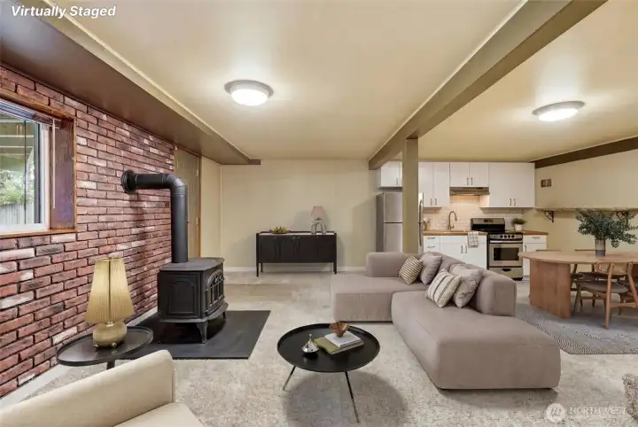 Virtually staged this gives you an idea of what potential the downstairs has!