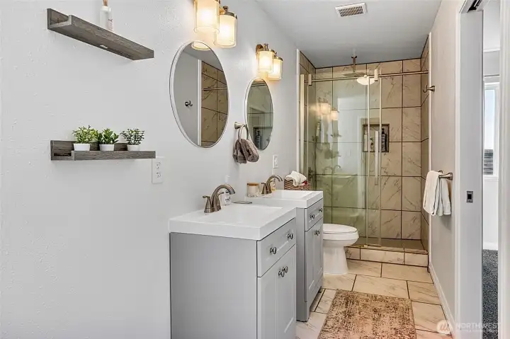 ADU - Bathroom with Double Sinks & Step In Shower