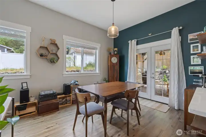 French doors leads to extended outdoor living space.