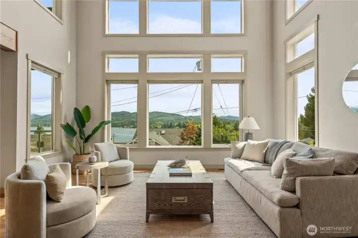 High ceilings and large windows connect you with views of Lake Whatcom High ceilings and large windows connect you with views of Lake Whatcom