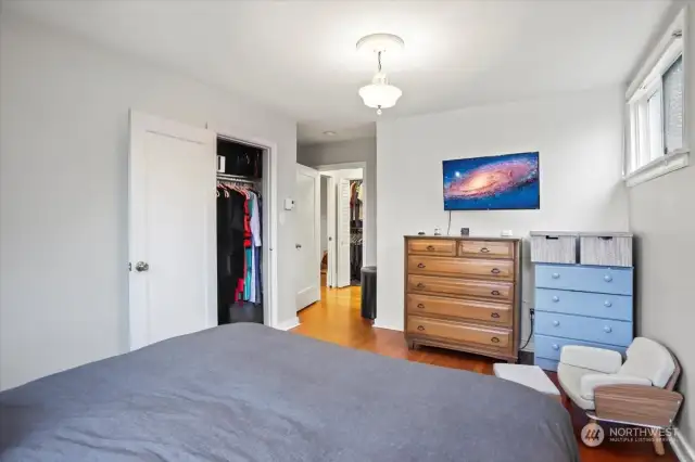 Inside the primary bedroom, showing a closet to the left.