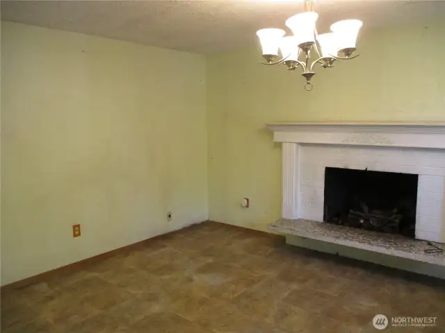 Wood fireplace in the living room.
