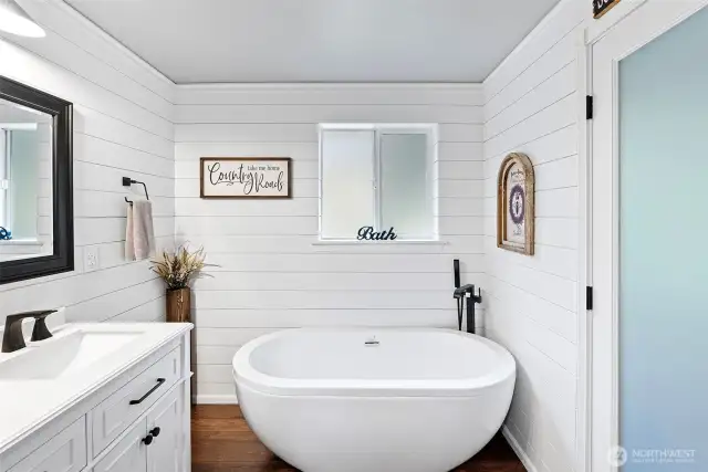 Soaking tub to relax and unwind in.