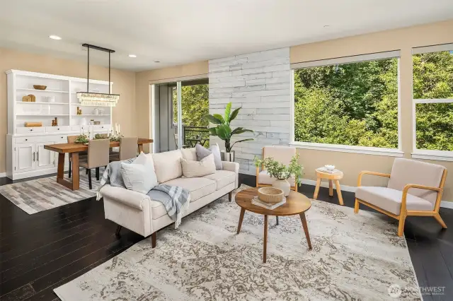 Main floor living and dining area