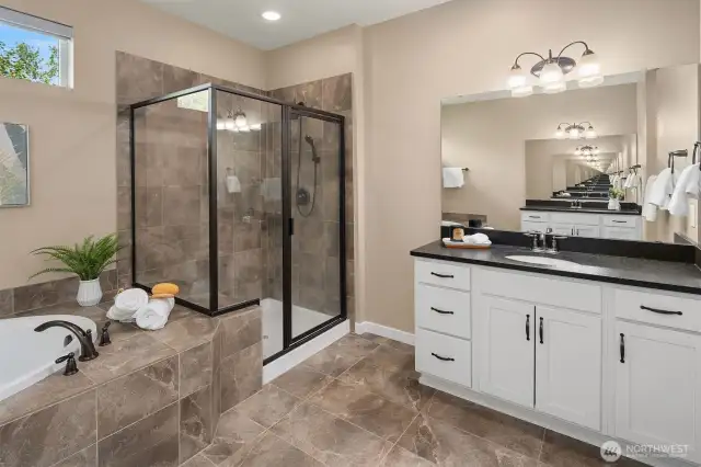 Primary bath with soaking tub and separate shower