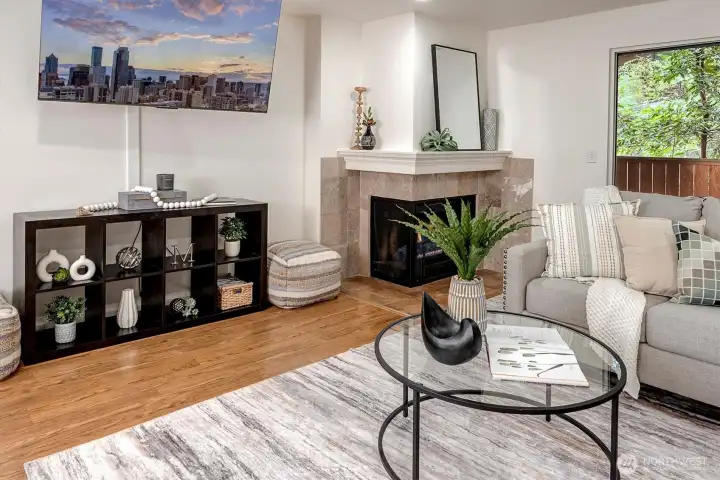 Wood burning fireplace has been fitted with electric insert which is removable.