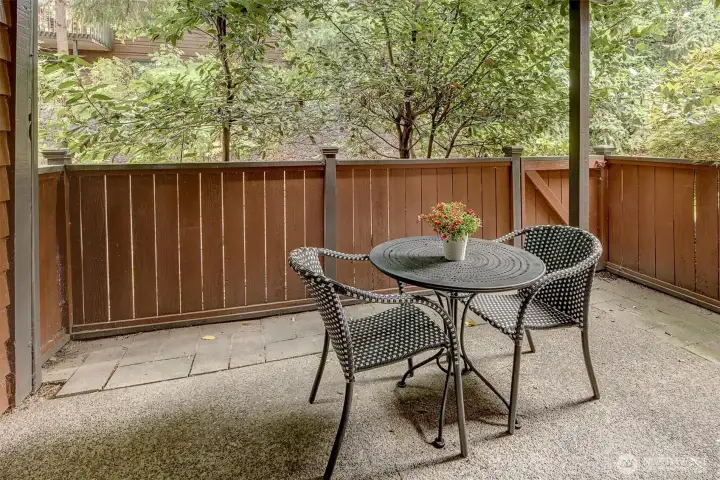Natural landscaping provides privacy from your neighbors.  Storage closet is on the left.