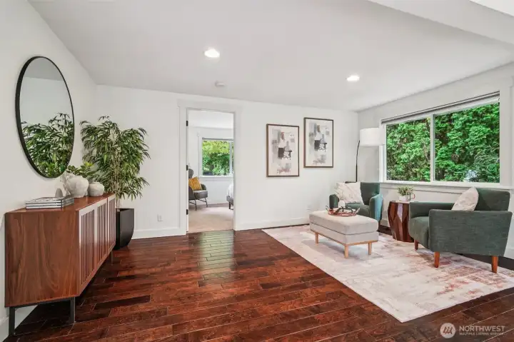 Inside, fresh paint and laminate wood floors sparkle and shine!