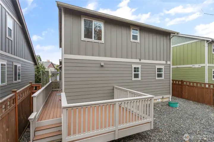 The decking was recently power washed and the railings were repaired and repainted.