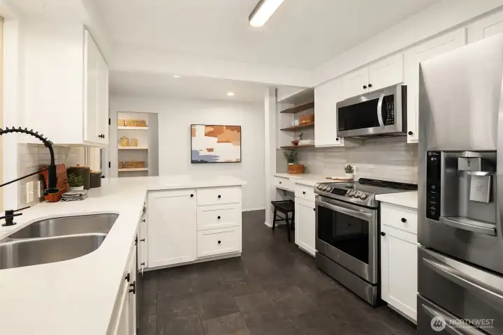 Kitchen, just refreshed & full of beautiful storage, including a walk-in pantry.