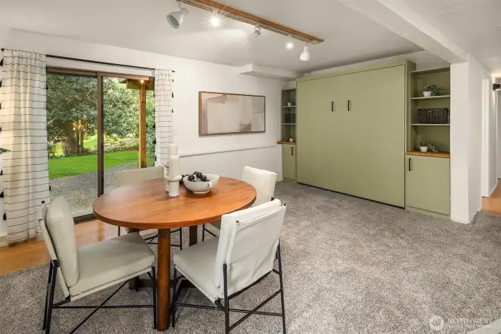 Daylight basement with built-in Murphy bed.