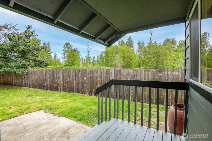 Covered Deck + Patio and fenced yard.