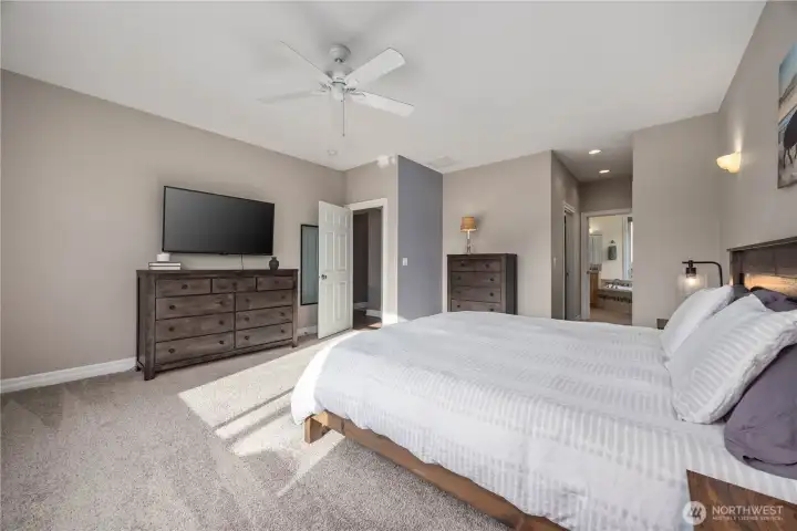 Primary suite offers two closets (one walk-in)