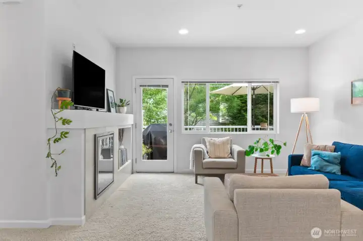 One of two living room areas opens up to private south-facing deck. One of two living room areas opens up to private south-facing deck.