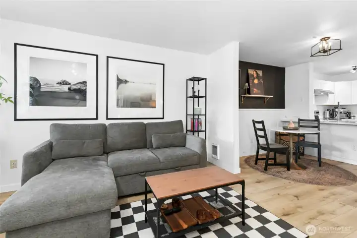 Open great room but still  enjoys room definition