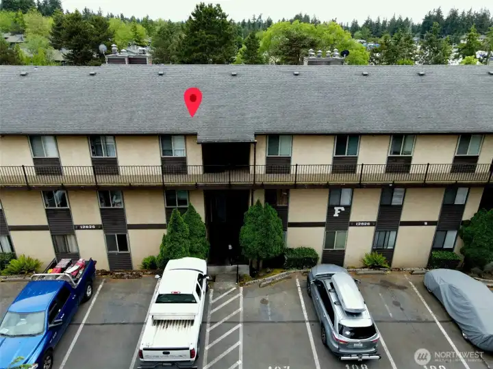 Aerial view of Building F. Aerial view of Building F.