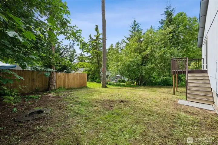 back yard and a fire pit