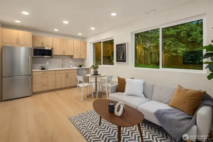 ADU has private kitchen and living area