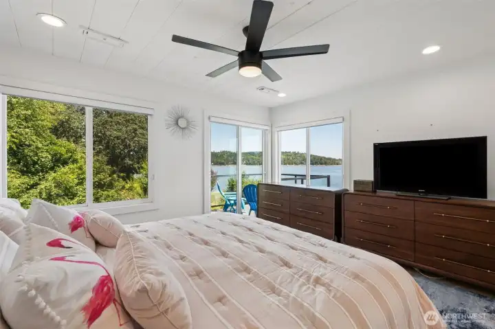 Primary bedroom with the private deck.