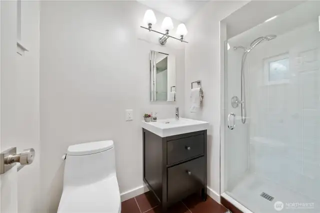 Remodeled primary en suite bathroom.