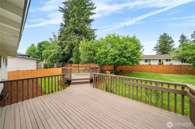 Spacious backyard deck ideal for entertaining.
