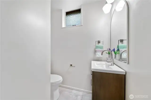 Remodeled lower level bathroom.