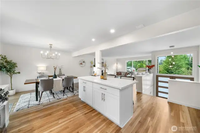 Walls of windows welcome abundant natural light.